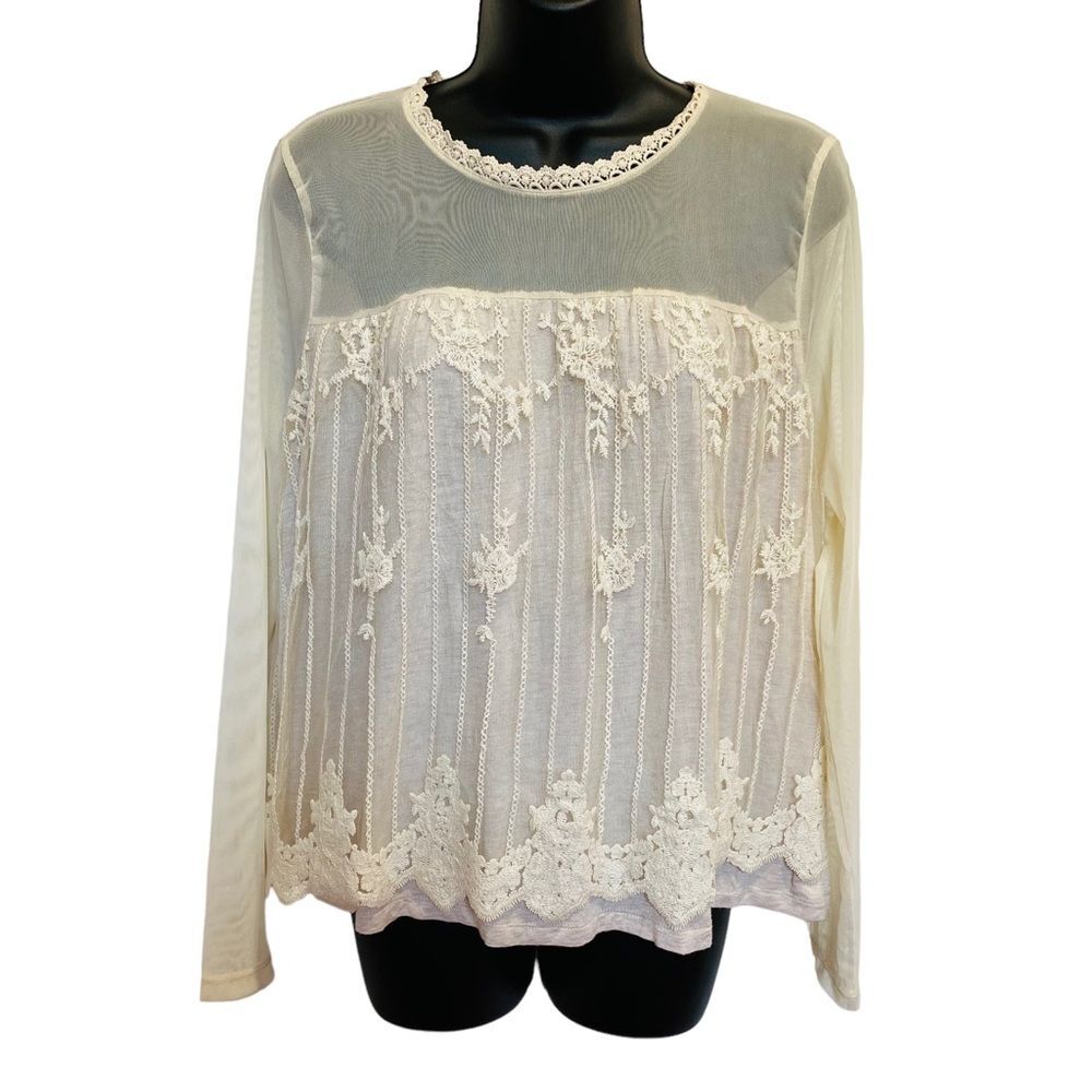 Eyeshadow Sheer Mesh Crochet and Embroidery Lined Bodice Prairie Top Sz M